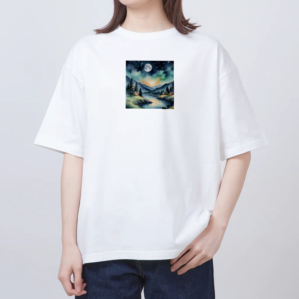 オーロラの里の夜の幻想 オーバーサイズTシャツ
