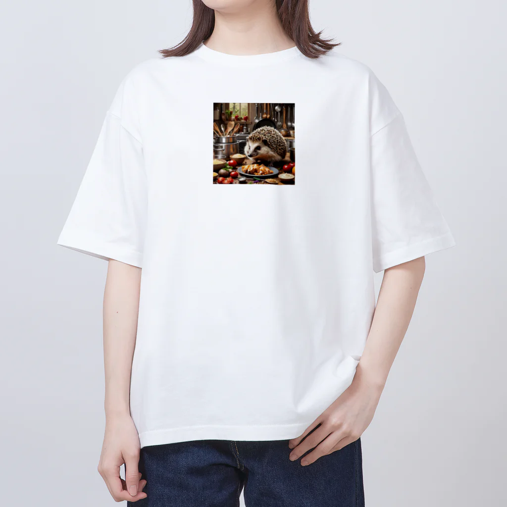 takas　shopの料理をするハリネズミ（ハリー君） オーバーサイズTシャツ