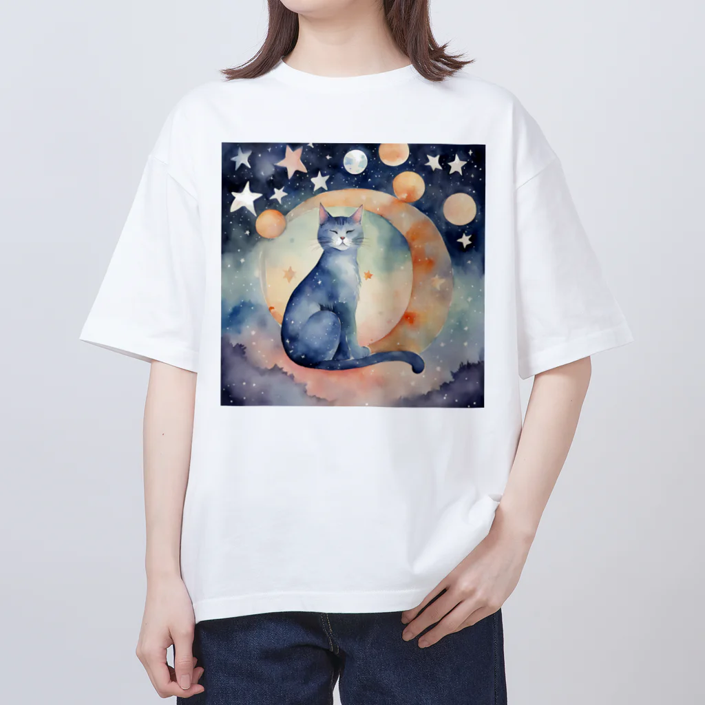 星降る夜にの眠り猫 オーバーサイズTシャツ