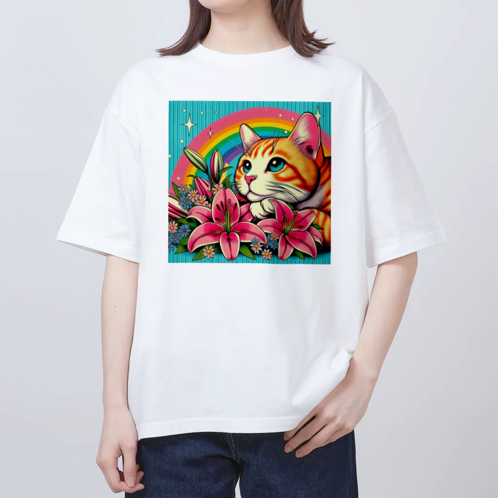 Y m @Y's shopの猫と百合と虹🌈 Oversized T-Shirt