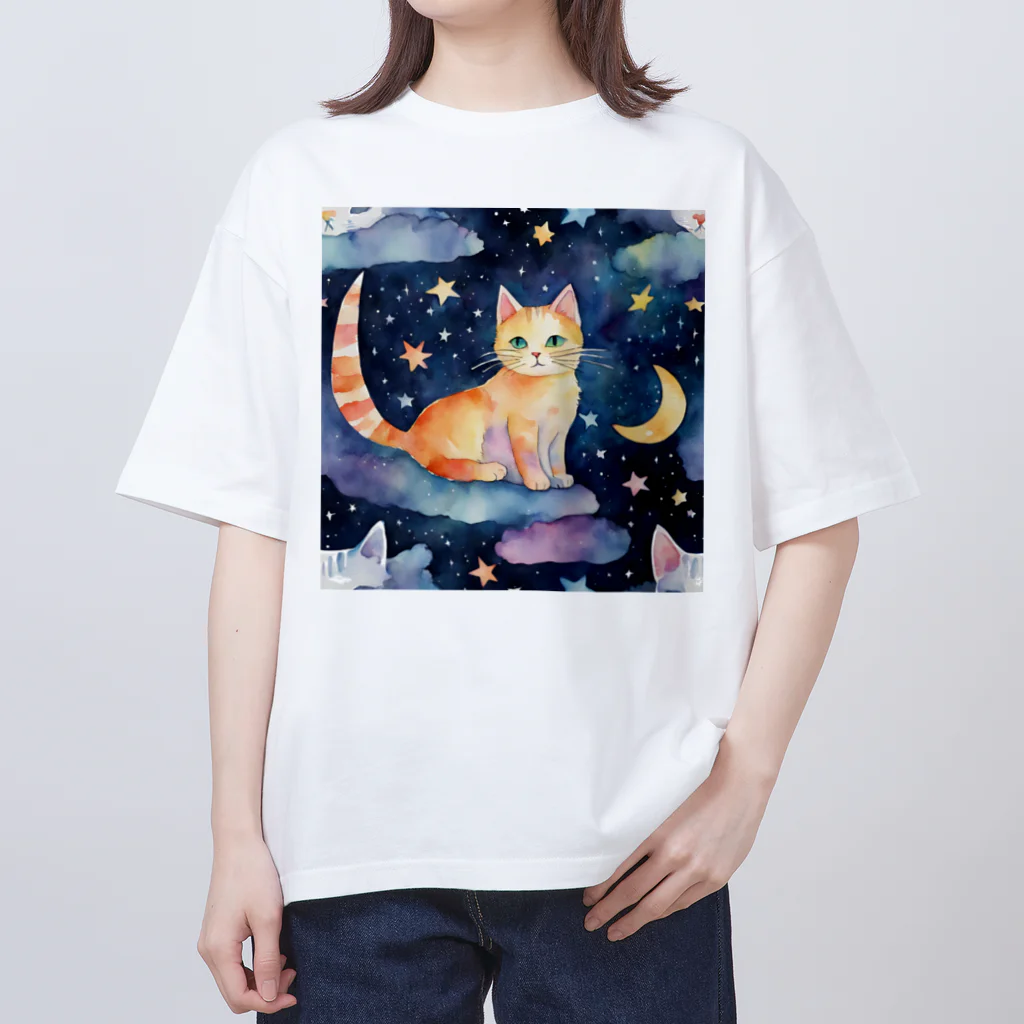 星降る夜にの月と猫 オーバーサイズTシャツ