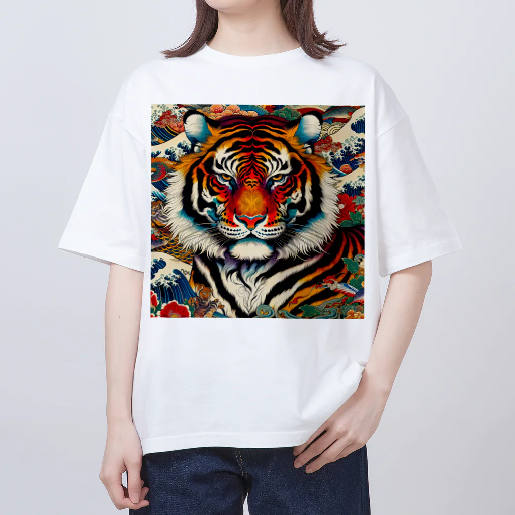 chaochao0701の浮世絵風　虎（顔）"Ukiyo-e style tiger (face)."  "浮世繪風格的虎（臉）。 Oversized T-Shirt