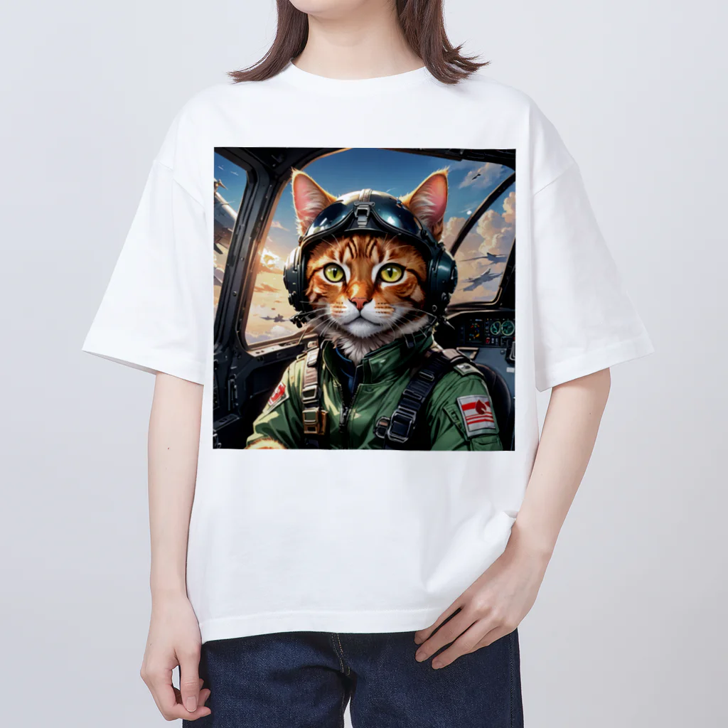 nekoと鉄のパイロット猫 オーバーサイズTシャツ