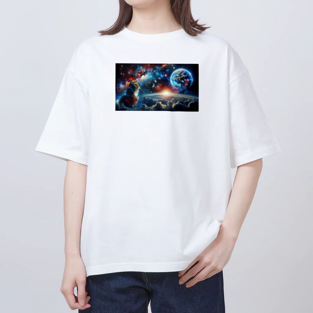 space catの星を見つめる猫 Oversized T-Shirt