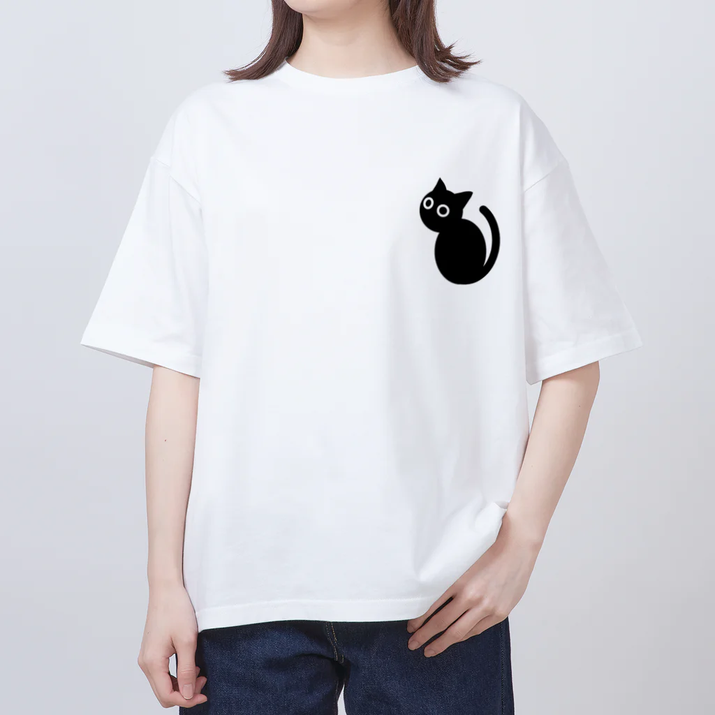 グニャグニャ偏頭痛の見返り黒猫 オーバーサイズTシャツ