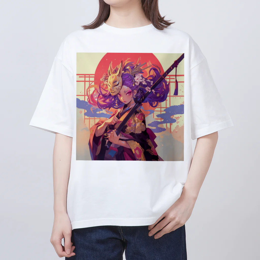 AQUAMETAVERSEの夕焼けに舞う、仮面の戦姫 Marsa 106 オーバーサイズTシャツ