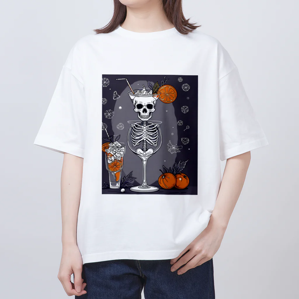 Skeletonのユニークなスケルトンアートがおしゃれに輝く！ オーバーサイズTシャツ