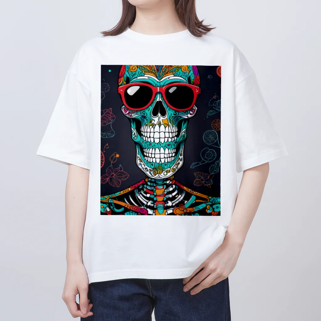 Skeletonのダイナミックなガイコツアート！ オーバーサイズTシャツ