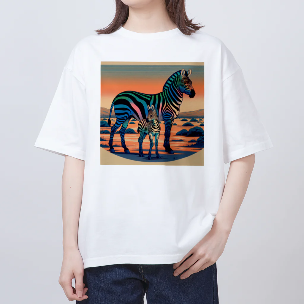 chaochao0701の浮世絵風　シマウマ（偉大な野生動物）"Ukiyo-e Style Zebra (Majestic Wild Animal)" "浮世绘风格的斑马（伟大的野生动物）" オーバーサイズTシャツ