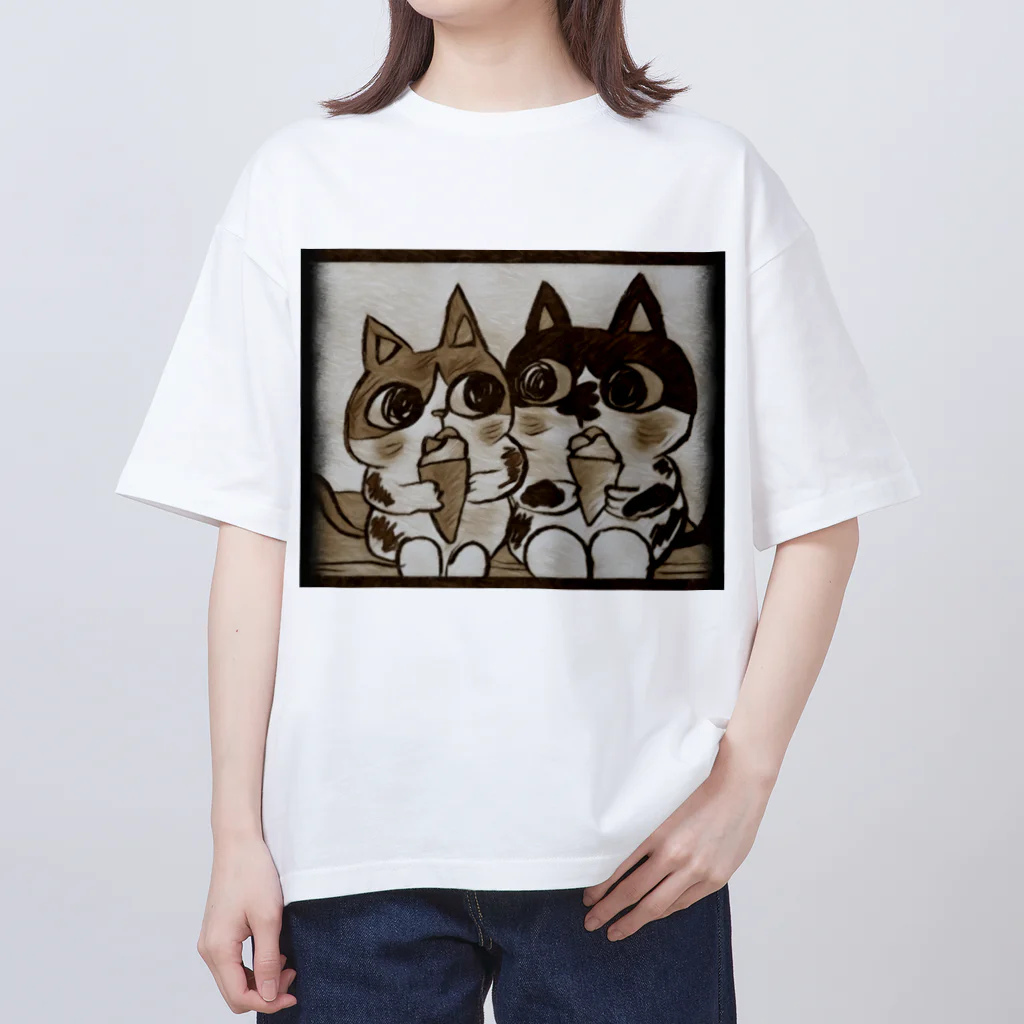 rerere_smileのクレープ大好き猫ちゃん（レトロver） オーバーサイズTシャツ
