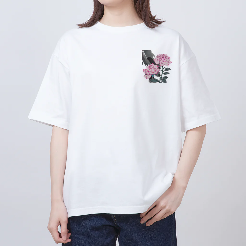 RetrowaveFlowerのRetrowaveFlower-薔薇(ピンク)- オーバーサイズTシャツ