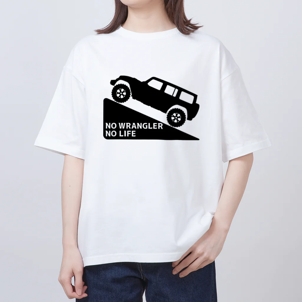 QUQU_WORKSのノーラングラーノーライフ 登坂デザイン ジープ ブラック Oversized T-Shirt