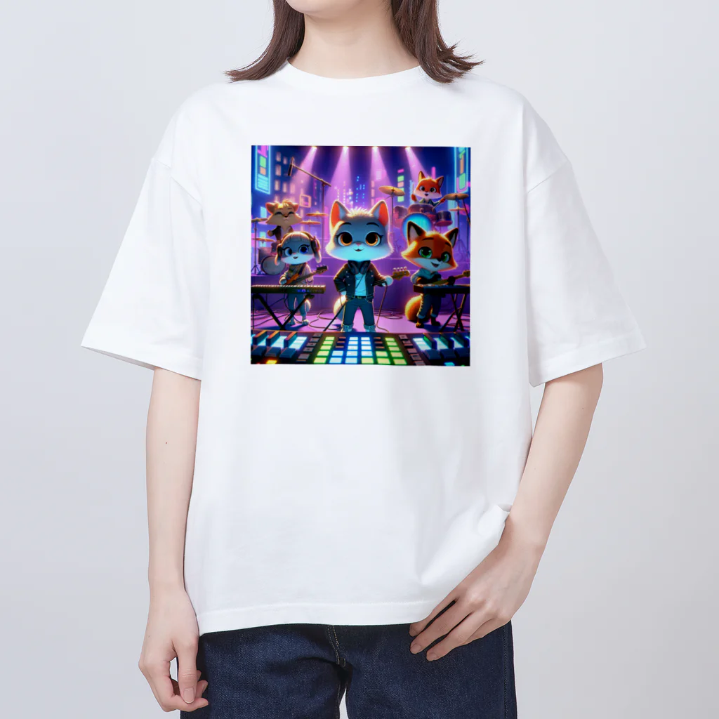 ANIMAL HEROES -musical band-のネオンナイト・メロディー: アニマルシティライブ オーバーサイズTシャツ