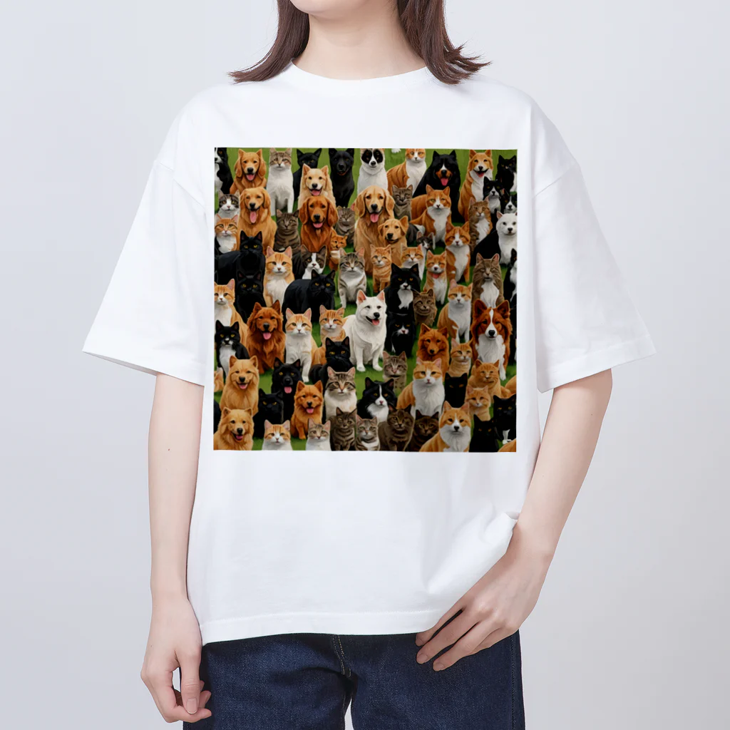 CHIKUSHOの犬と猫 オーバーサイズTシャツ