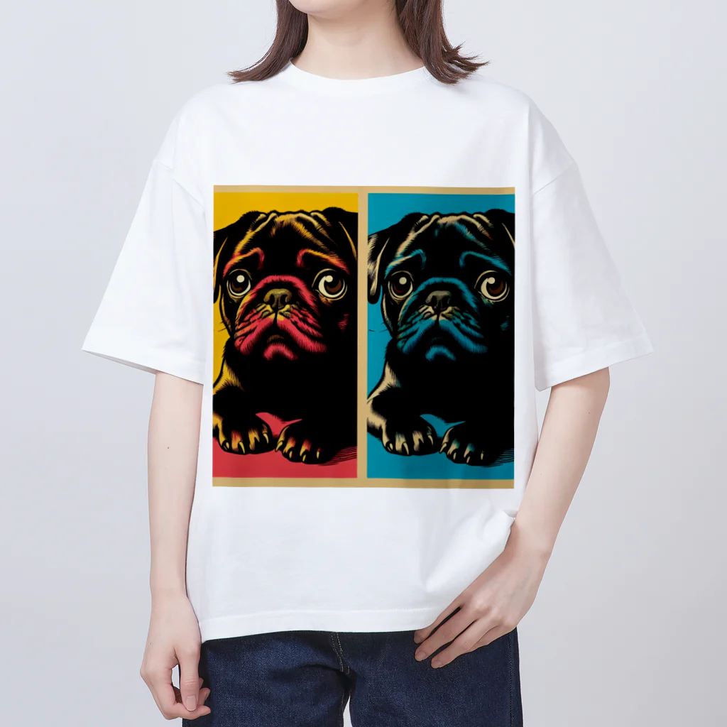 黒パグ🖤Black Pug laboratory🖤のTwo Pugs series Oversized T-Shirt