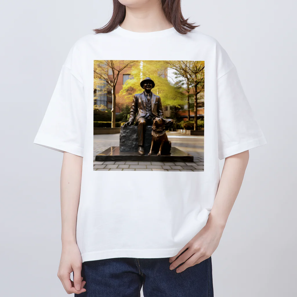 AQUAMETAVERSEの人と犬の銅像　なでしこ1478 オーバーサイズTシャツ