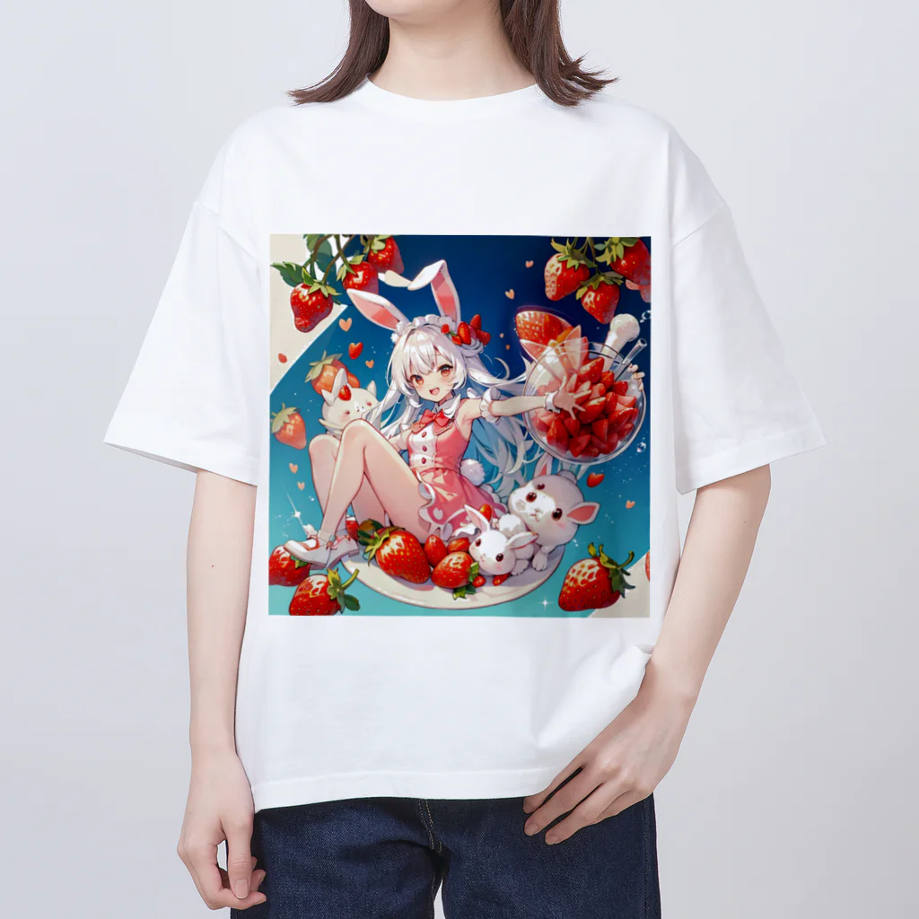 ピンクリボンのいちごうさぎ02 オーバーサイズTシャツ