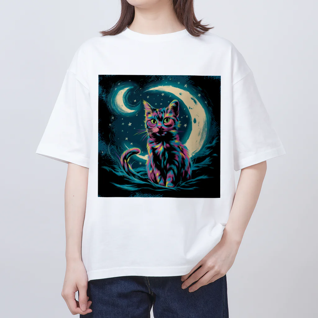 猫XショップX猫の月下の猫クン オーバーサイズTシャツ