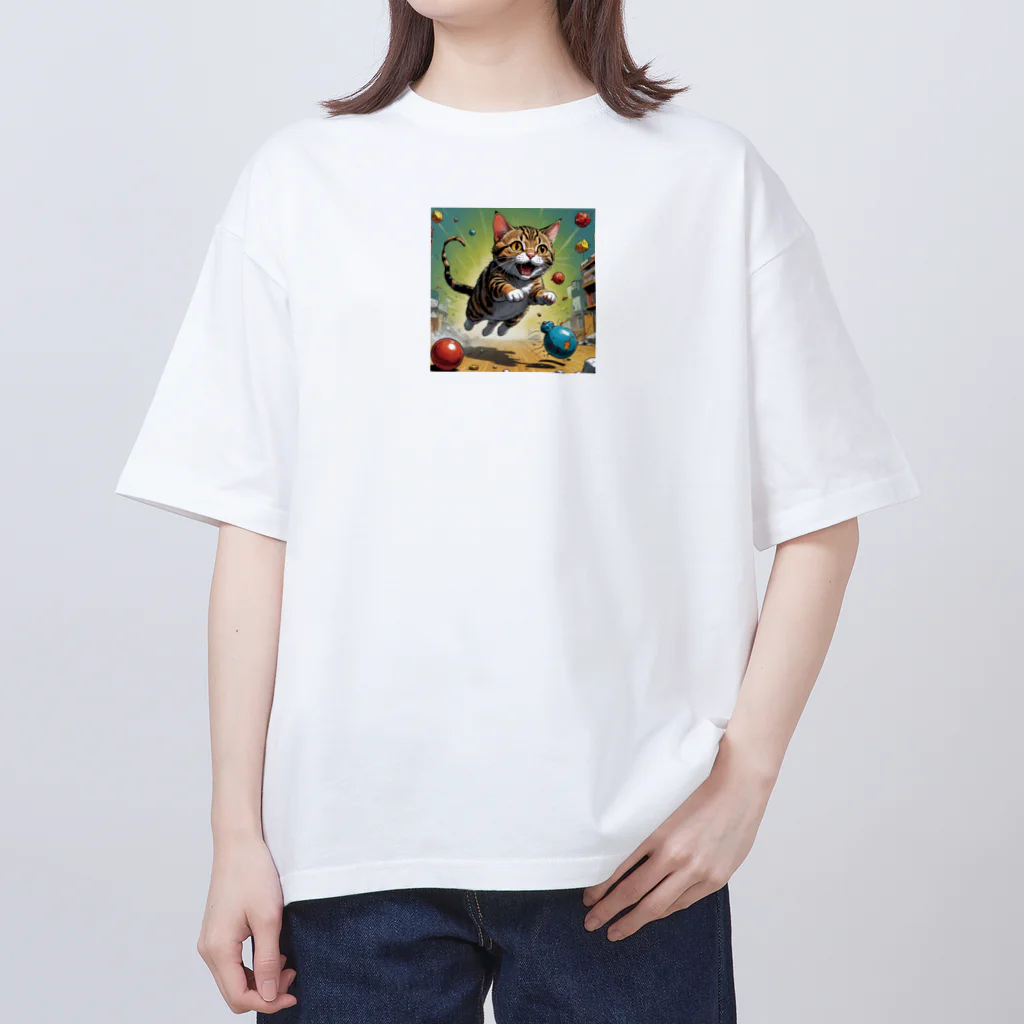 yuki_tukuruの駆け出す猫 オーバーサイズTシャツ