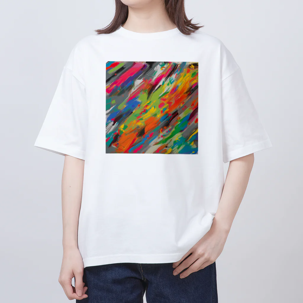 ヲシラリカのアクションペインティング　油絵　カラフル オーバーサイズTシャツ