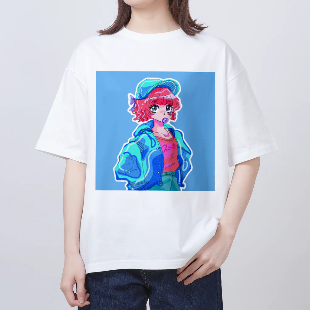 🍓IchigoAme🍓のレトロポップボーイッシュブルーガール Oversized T-Shirt