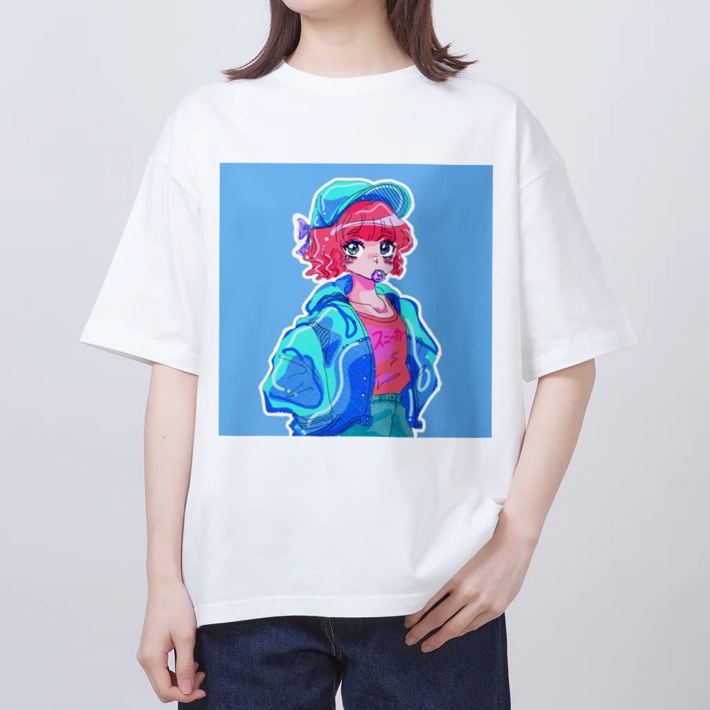 🍓IchigoAme🍓のレトロポップボーイッシュブルーガール オーバーサイズTシャツ