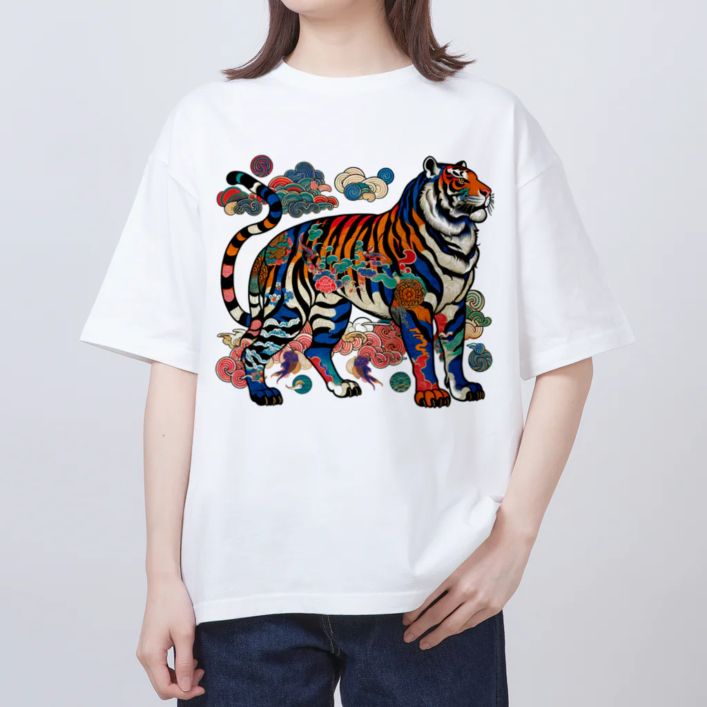 chaochao0701の浮世絵風　虎（威風堂々）"Ukiyo-e Style: Majestic Tiger" "浮世绘风格：威风凛凛的虎" オーバーサイズTシャツ