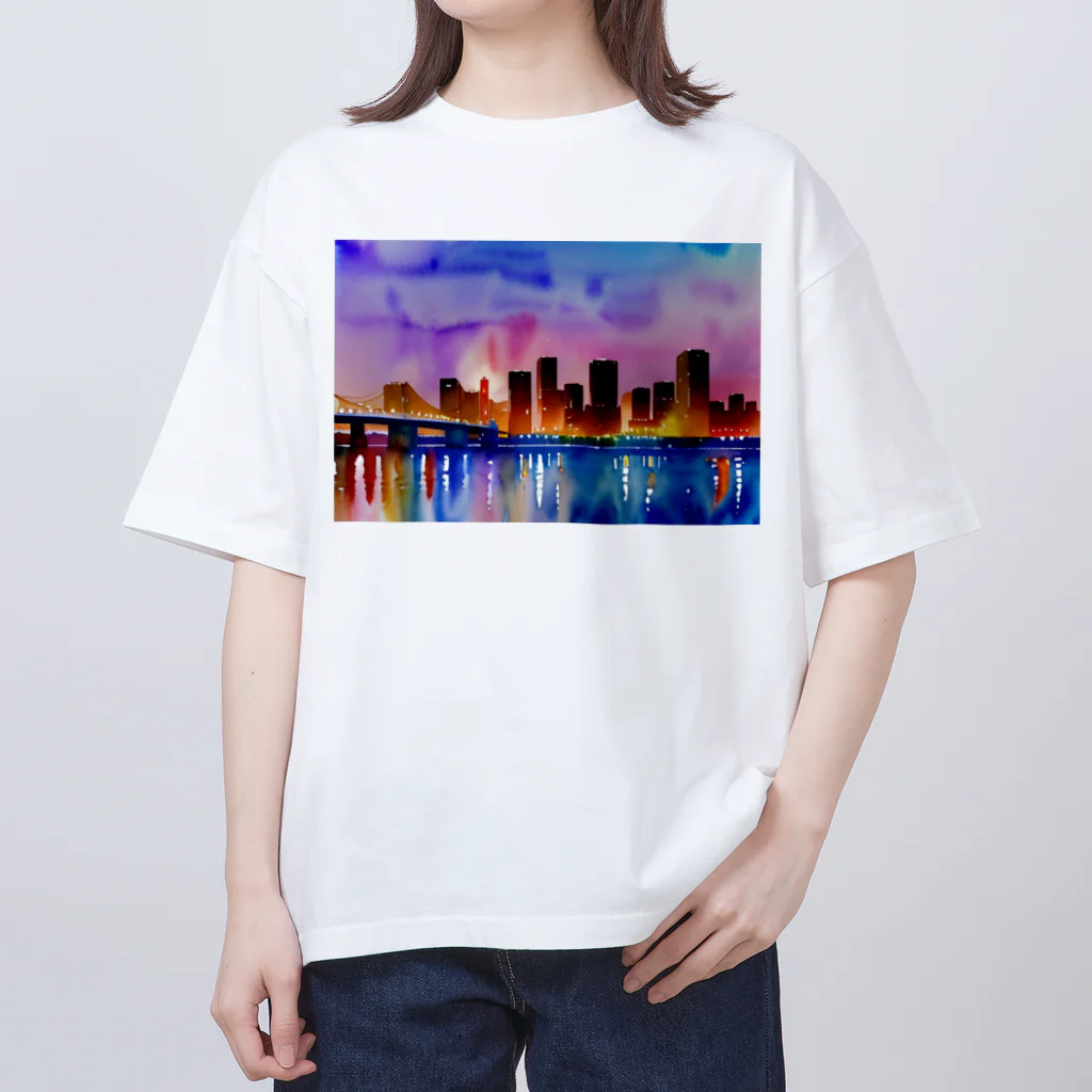 samenoa81の水彩画の夜景 オーバーサイズTシャツ