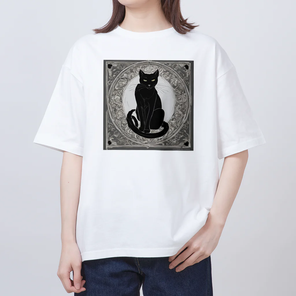 動物デザイングッズの黒猫 オーバーサイズTシャツ