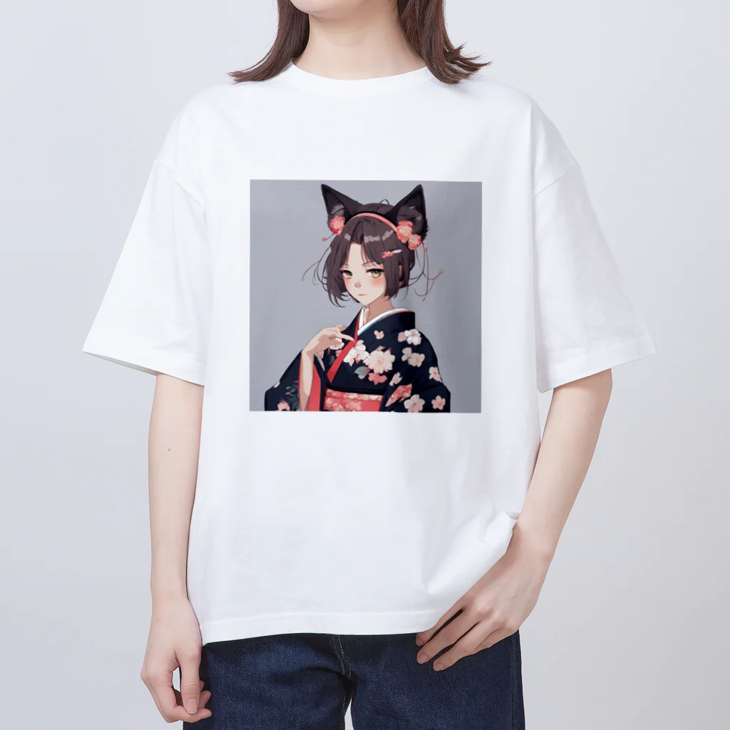 ショコラの和服に獣耳 オーバーサイズTシャツ