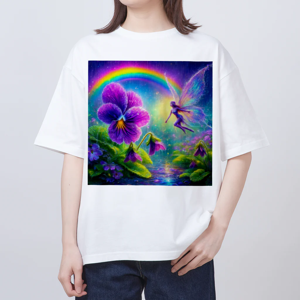 かるるんショップのアヤメと虹と妖精と Oversized T-Shirt