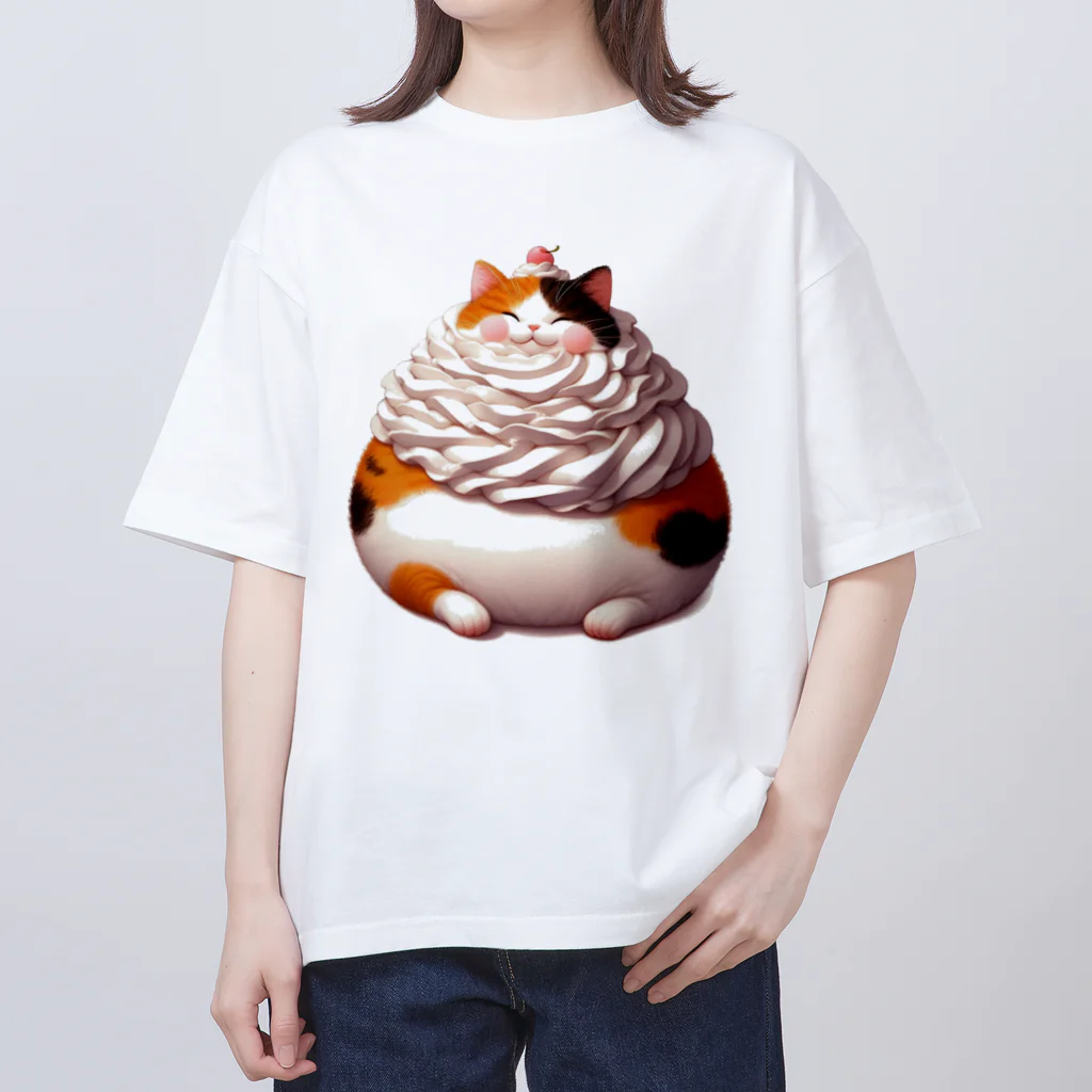 猫屋のクリーム三毛猫 オーバーサイズTシャツ