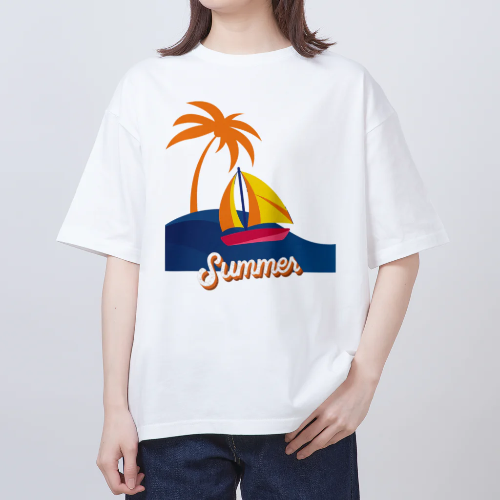  SATOHIROショップのヨットビーチ・サマーパーム オーバーサイズTシャツ