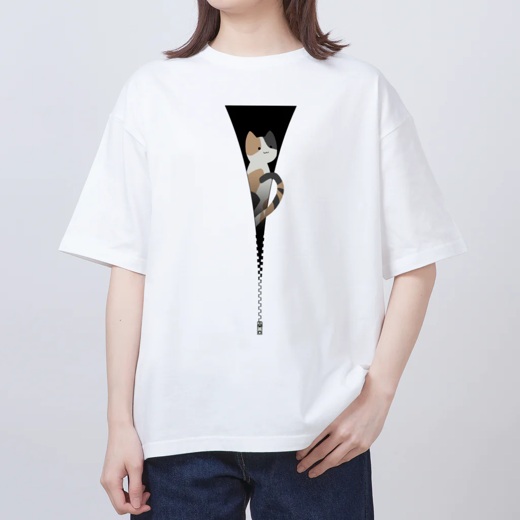 y-sasのファスナー猫　三毛猫 Oversized T-Shirt