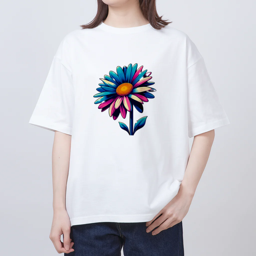 わっふるアートのネオ・フラワー オーバーサイズTシャツ