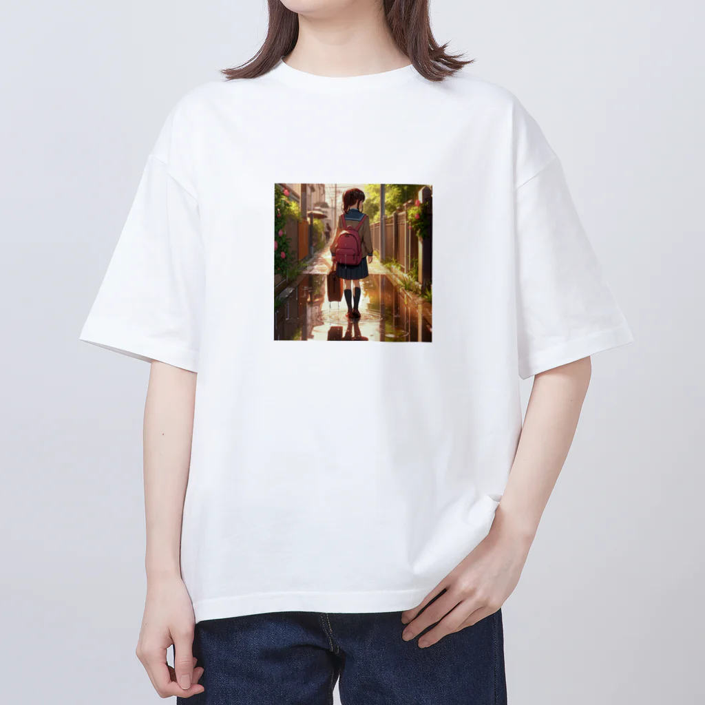 ふりむいての雨上がりの路地裏 Oversized T-Shirt