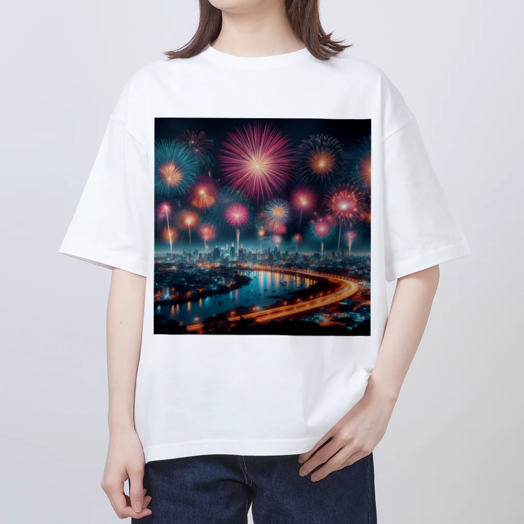 blueショップの美しい打ち上げ花火 Oversized T-Shirt