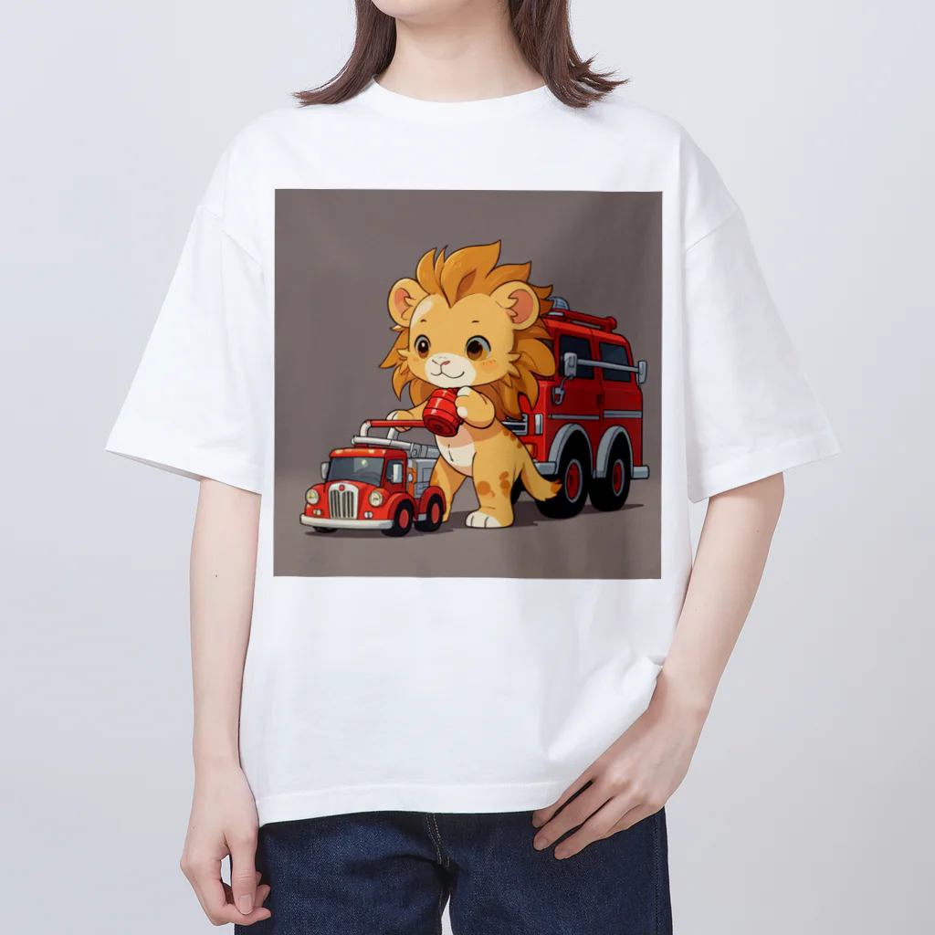 ganeshaの可愛いライオンとおもちゃの消防車 オーバーサイズTシャツ