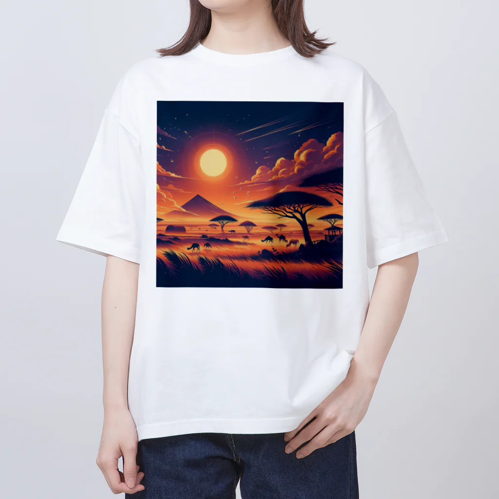 MKTU51のアフリカン　サバンナ　夕日 オーバーサイズTシャツ