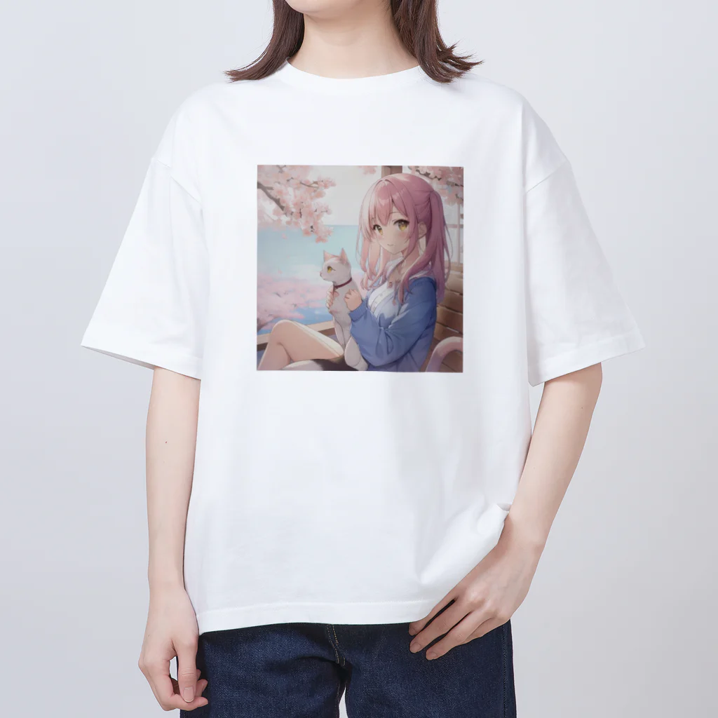 CAT WARのネコと花見 Oversized T-Shirt