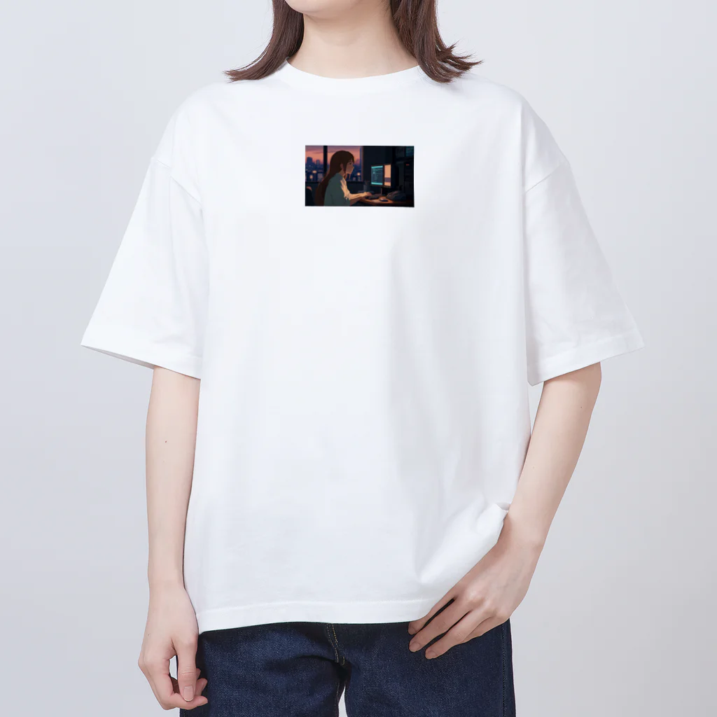 ADOのパソコン作業の女性 オーバーサイズTシャツ