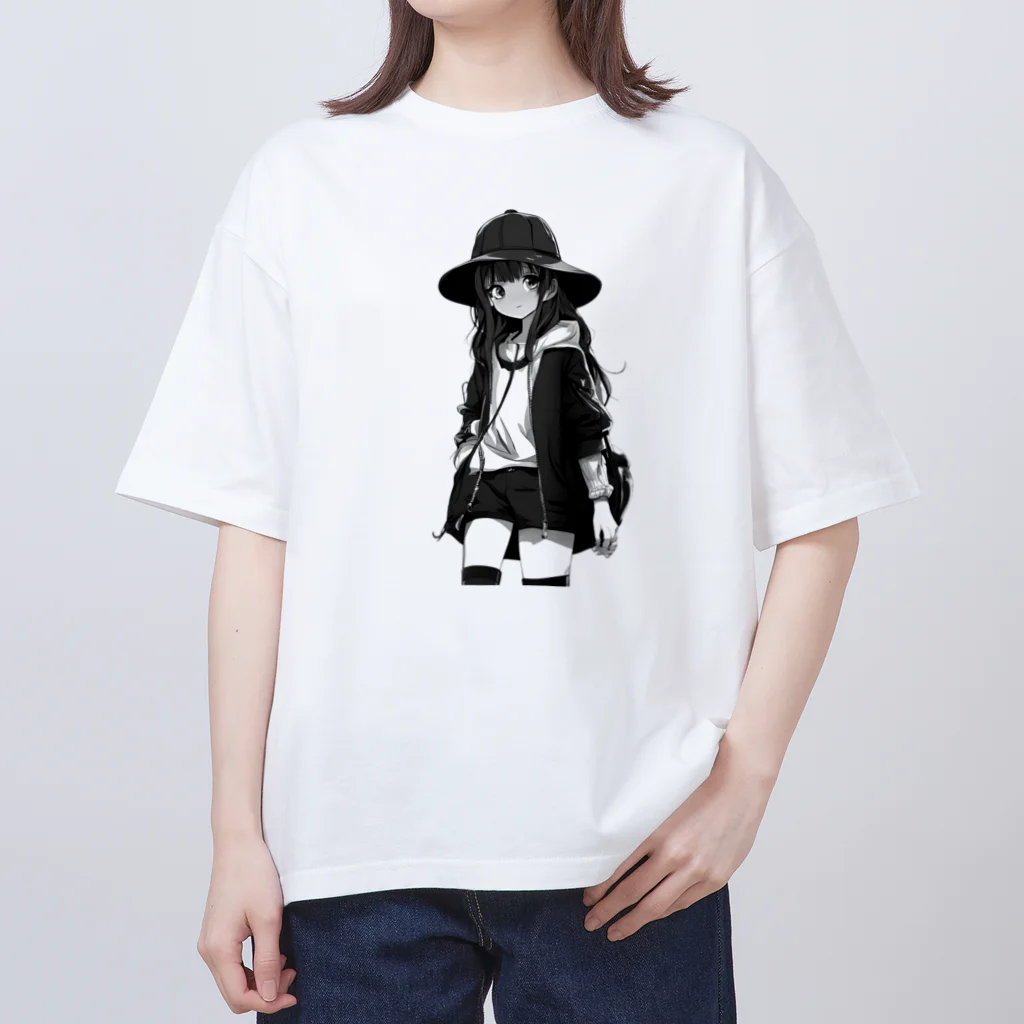 モノクロ美少女の悲しみ美少女モノクロ オーバーサイズTシャツ