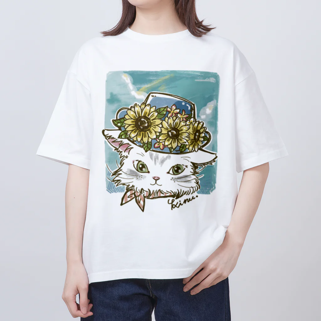 猫のきぬくんのお店のひまわりときぬくん Oversized T-Shirt