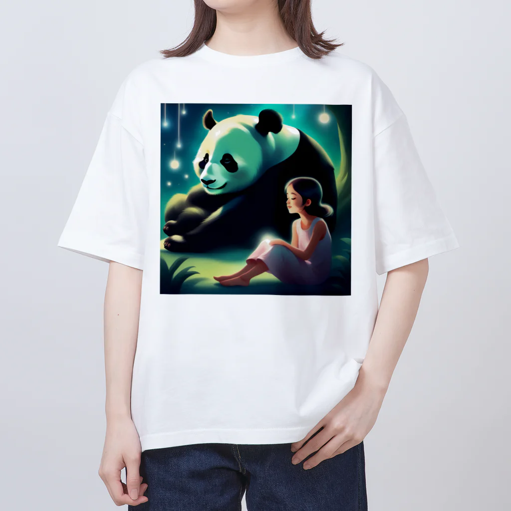 ぱんだ好きの店の月夜のパンダと女の子2 Oversized T-Shirt