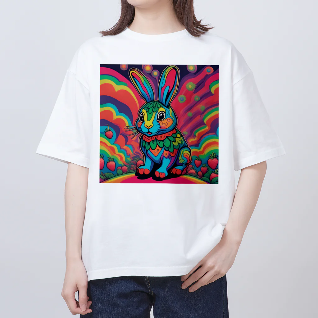 うさぎウサギのイチゴウサギ オーバーサイズTシャツ