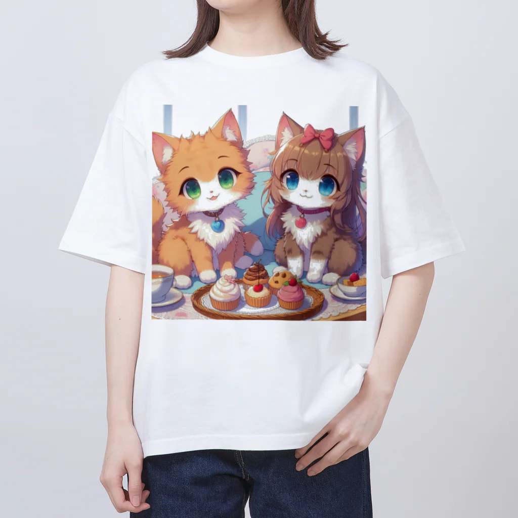 ウツボちゃんの可愛い猫姉妹 オーバーサイズTシャツ