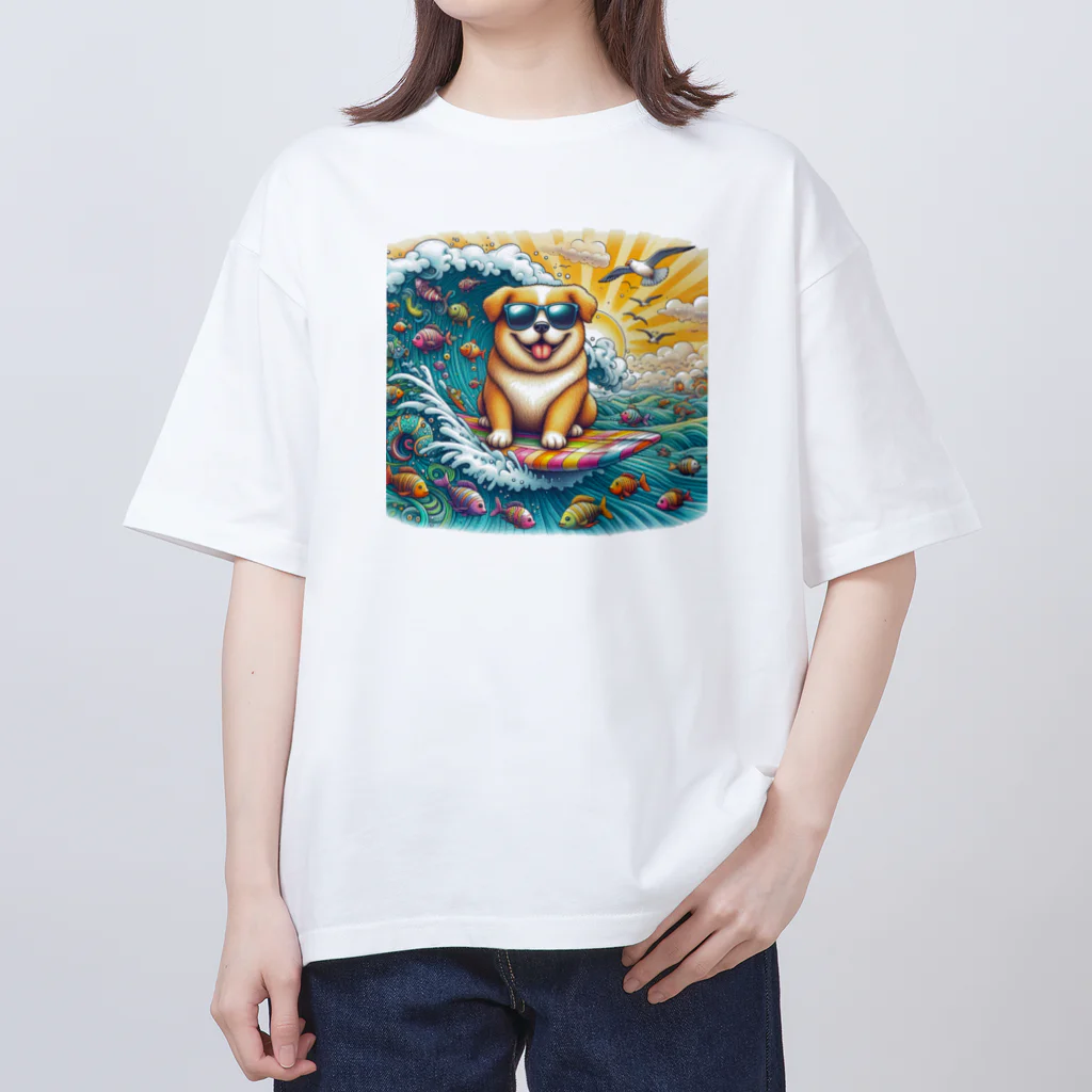 Mizのゆるハウスのサーフィンワンコ オーバーサイズTシャツ