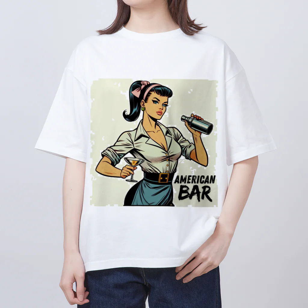 AMERICAN BARのアメコミ風バーテンダー オーバーサイズTシャツ