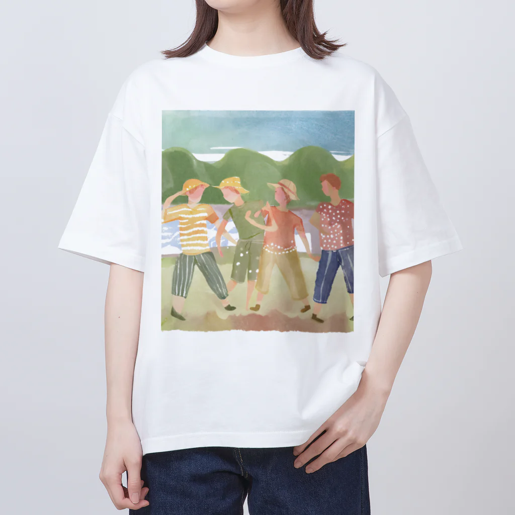 かわいいアートショップの夏　水彩画　友達 Oversized T-Shirt