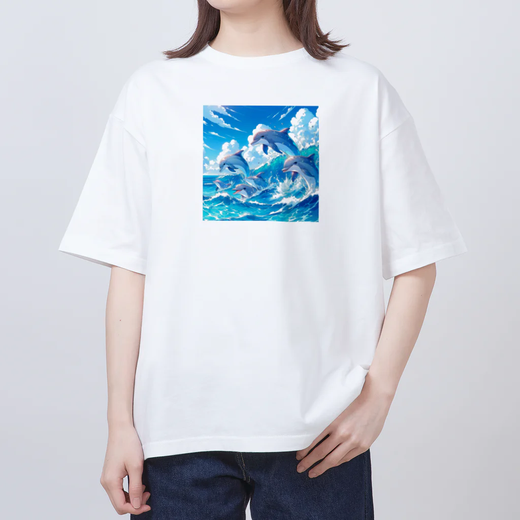 snow-birdの海で遊ぶイルカたちの楽しい風景 オーバーサイズTシャツ